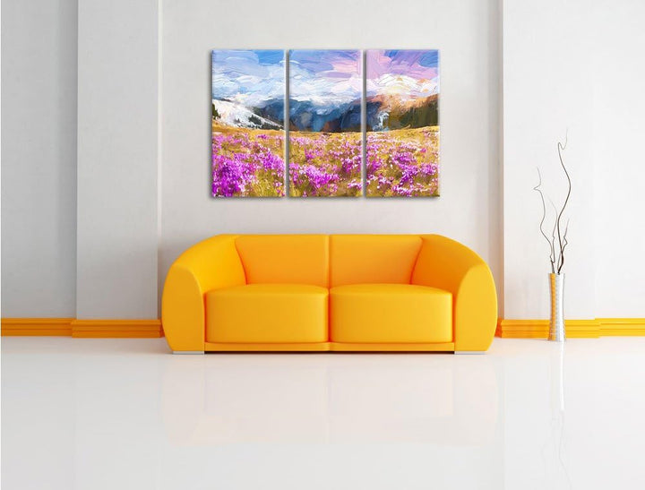 Pixxprint Berglandschaft Regenbogen als Leinwandbild/Grösse: 3 Teilig (120x80 cm) cm/Wandbild/Kunstd