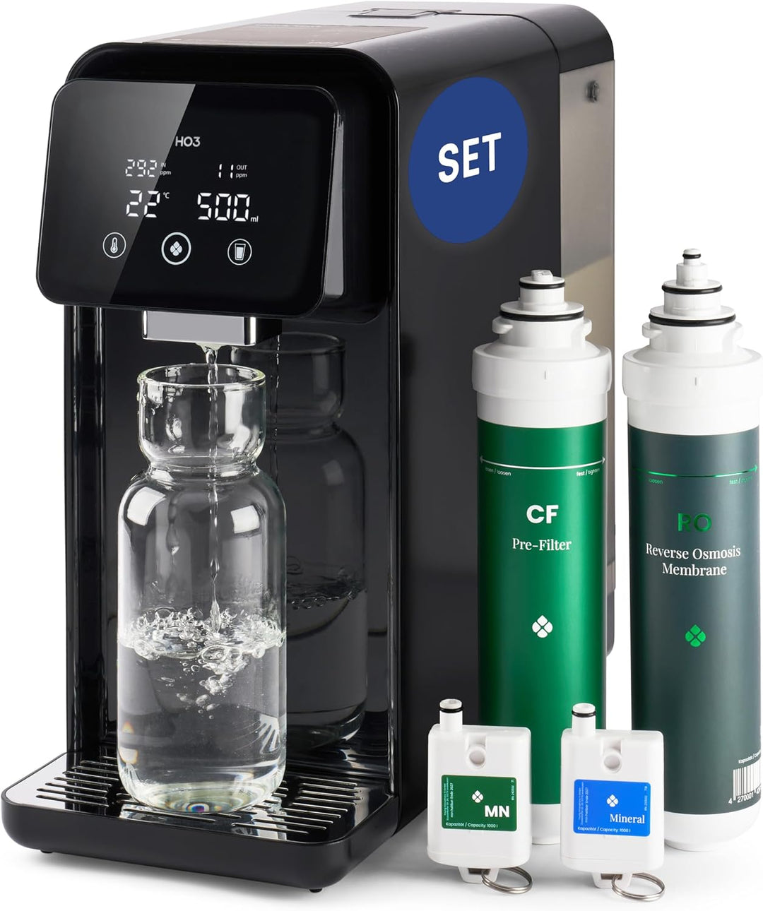 HO3 Home One Auftisch Osmoseanlage für Trinkwasser mit 4 Temperaturstufen (RT, 50, 85, 95°C), 5 Stuf