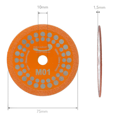 PRODIAMANT Diamant-Trennscheibe 75mm x 10mm M01 Glas Glasfliesen Glasmosaik Diamanttrennscheibe für