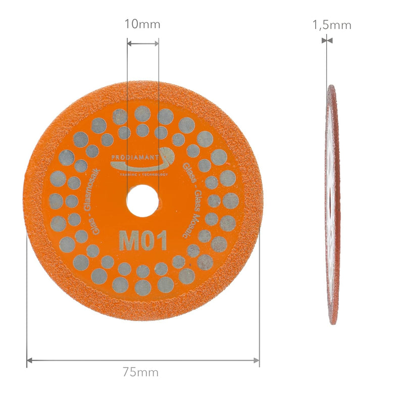PRODIAMANT Diamant-Trennscheibe 75mm x 10mm M01 Glas Glasfliesen Glasmosaik Diamanttrennscheibe für