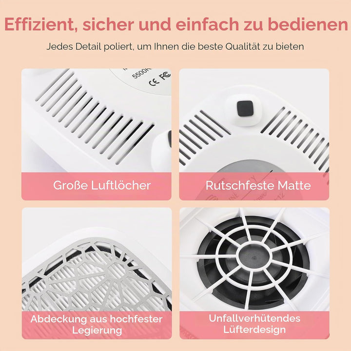 Nagelstaubsauger kompaktes,5500 U/min Bürstenloser Motor für Acrylnägel,Staubabsaugung Nägel für Man