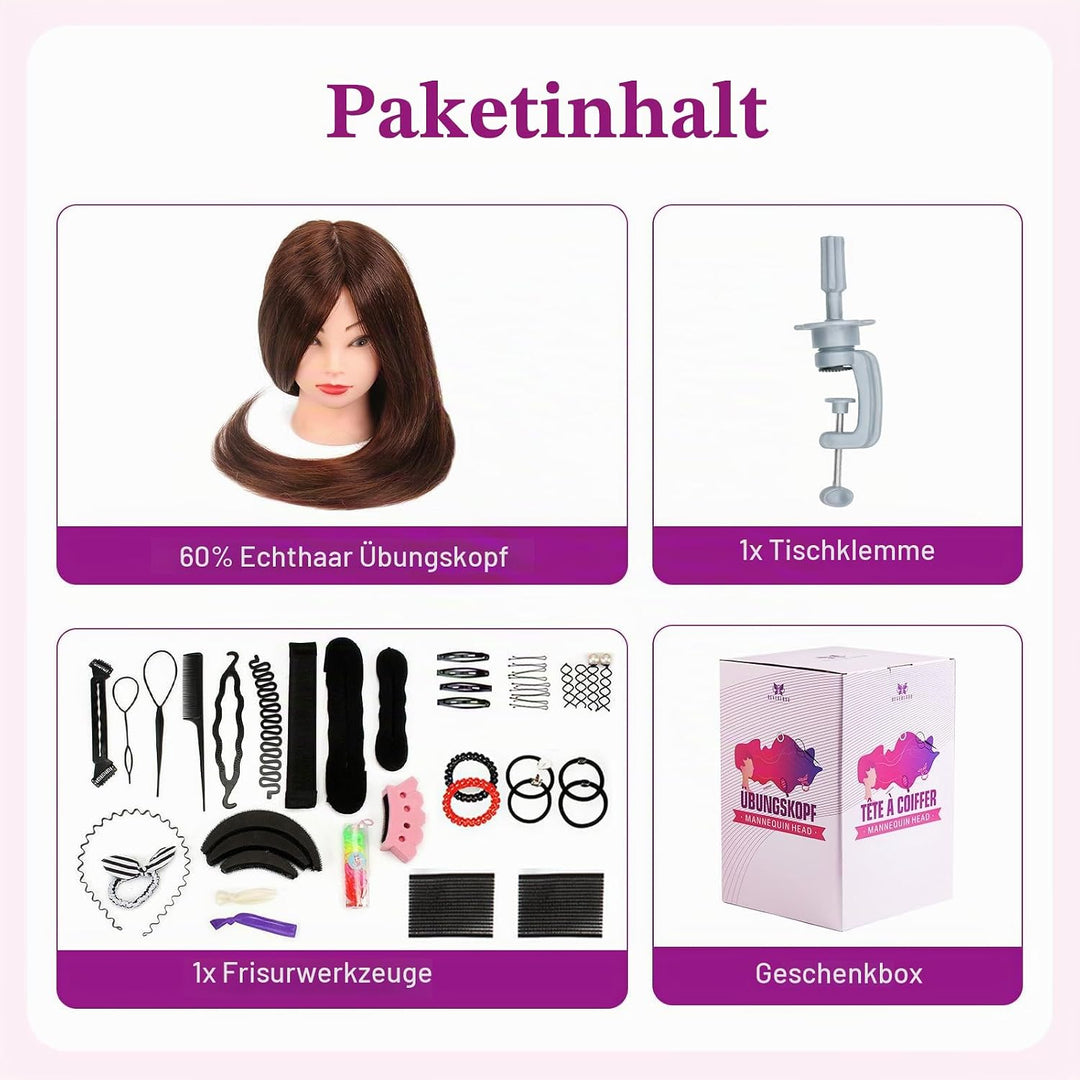 Übungskopf Neverland Beauty 24 Zoll 60% Echthaar Friseur Übungskopf Praxis Schaufensterpuppe Kopf mi