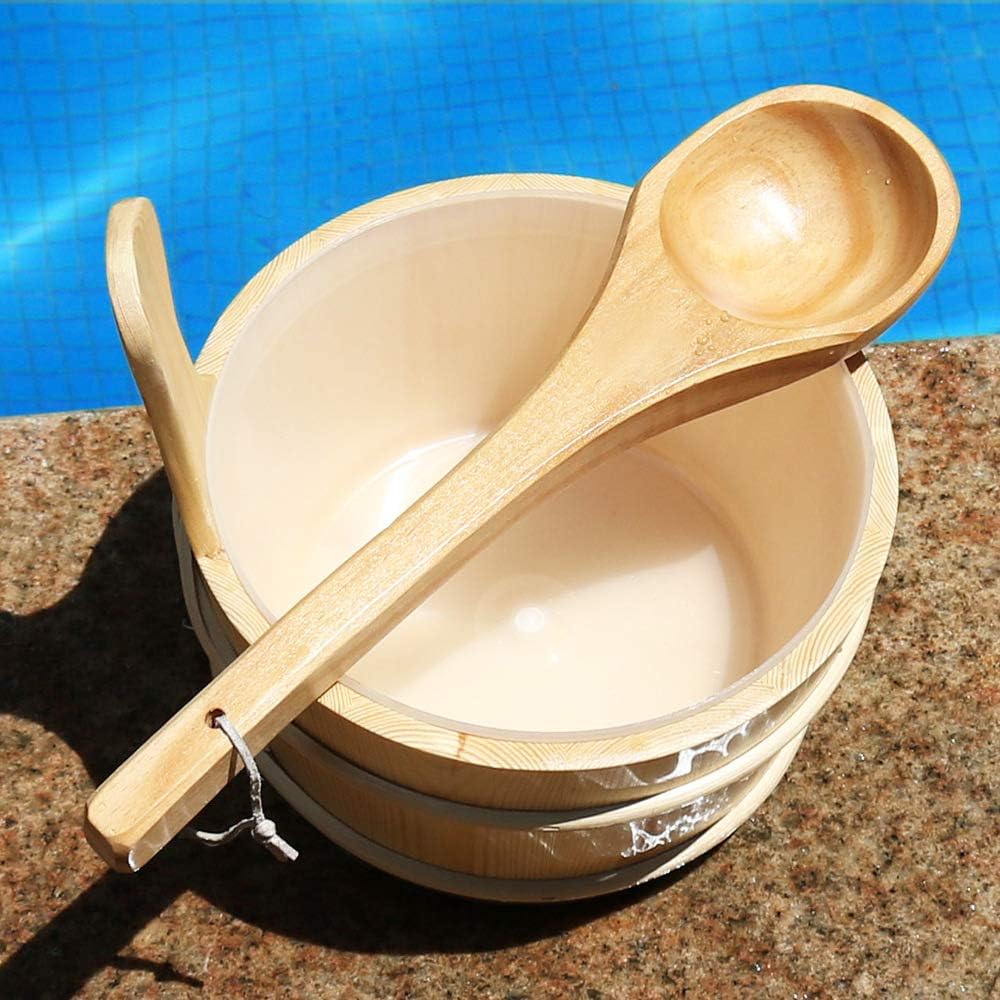 zalati Holzeimer und Schöpflöffel, 4 l Fassungsvermögen, für Sauna, Dampfzubehör