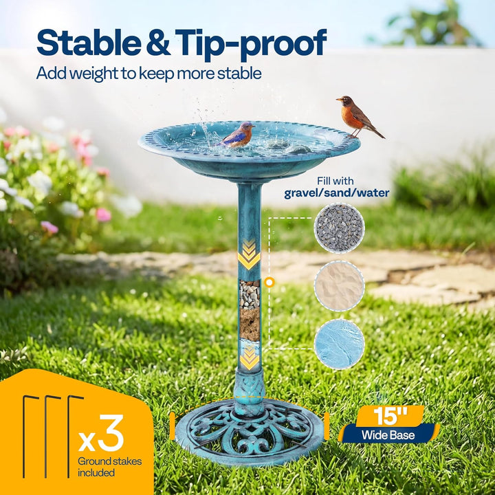 VIVOHOME Vogeltränke 71cm hoch Polyresin leicht antike Optik für Aussenbereich Blau, Blau