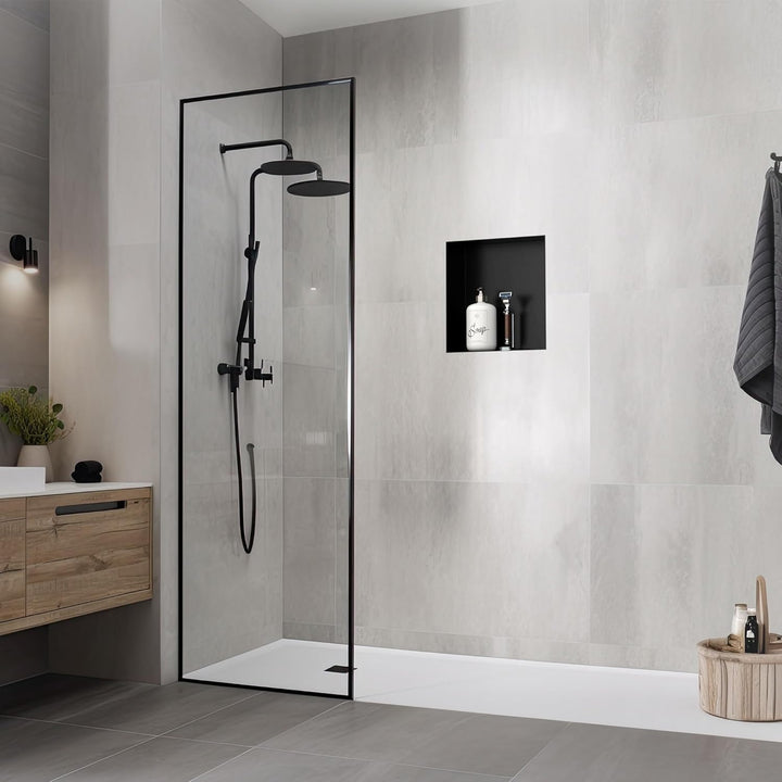LuxeBath Wandnische aus Edelstahl, 30x30x10 cm, Schwarz, Duschnische, Randlos, Einbauregal, Flexible