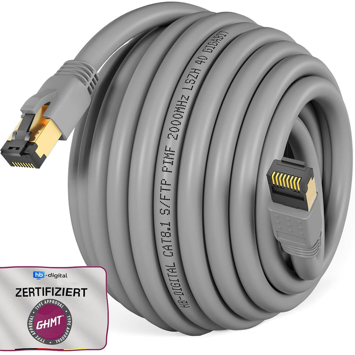 HB-DIGITAL 20m CAT 8.1 Netzwerkkabel S/FTP LSZH Grau 40 Gbits | LAN Patchkabel Gigabit RJ45 Stecker