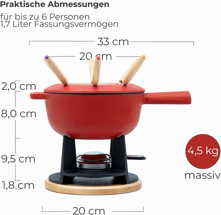 osoltus Fondue-Set für Schokoladen-, Fleisch- oder Käsefondue - Fondue-Topf für 6 Personen - emailli