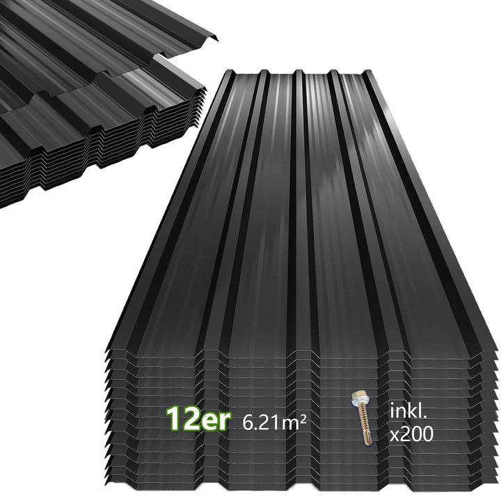 12er Set Profilblech Trapezblech, 115x45cm (6,21m²) Verzinkt Metall Dachplatten Wellblechplatten mit