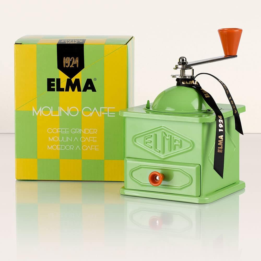 Elma Manuelle Kaffeemühle im Vintage-Stil aus Blech | Teller, dekorativer Gebrauch, 10,5 x 10,5 x 15
