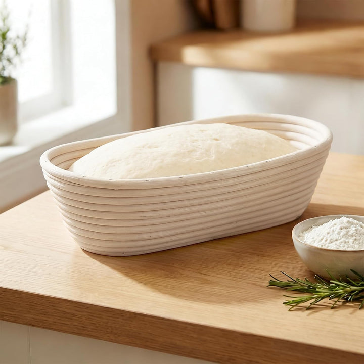 2 Stück Gärkörbchen Oval, 35 x 15 x 8cm Gärkorb für Brot mit Leineneinsatz, Brotkörbchen zum Backen