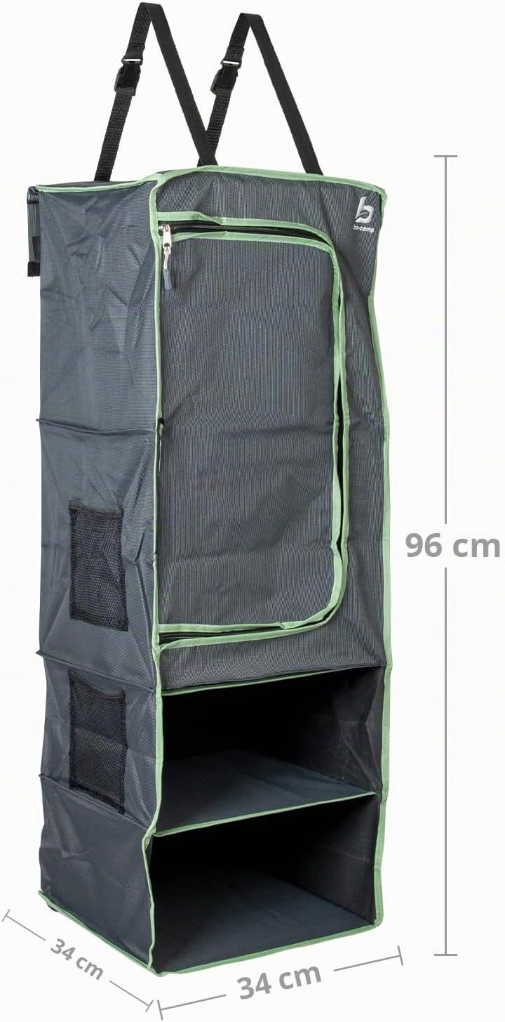 BO-Camp 1709379 Hängeregal 4 Fächer Plus Seitentaschen Vor Zelt Organizer Tür Regal Camping Hänge Au