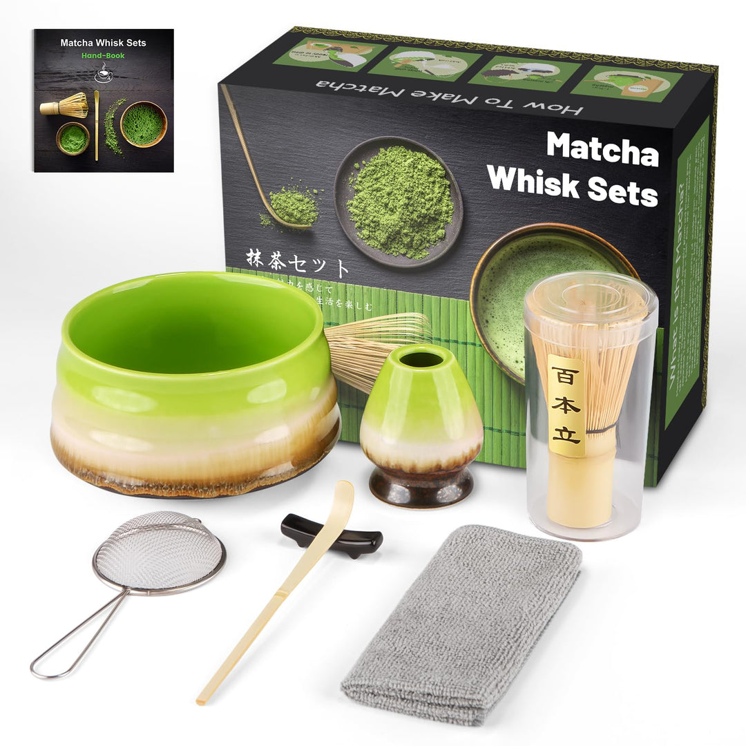 7PCS Matcha Kit Japanische Zeremonie, Bambuslöffel, Bambusschaufel, Peitschenhalter, Matcha-Set für