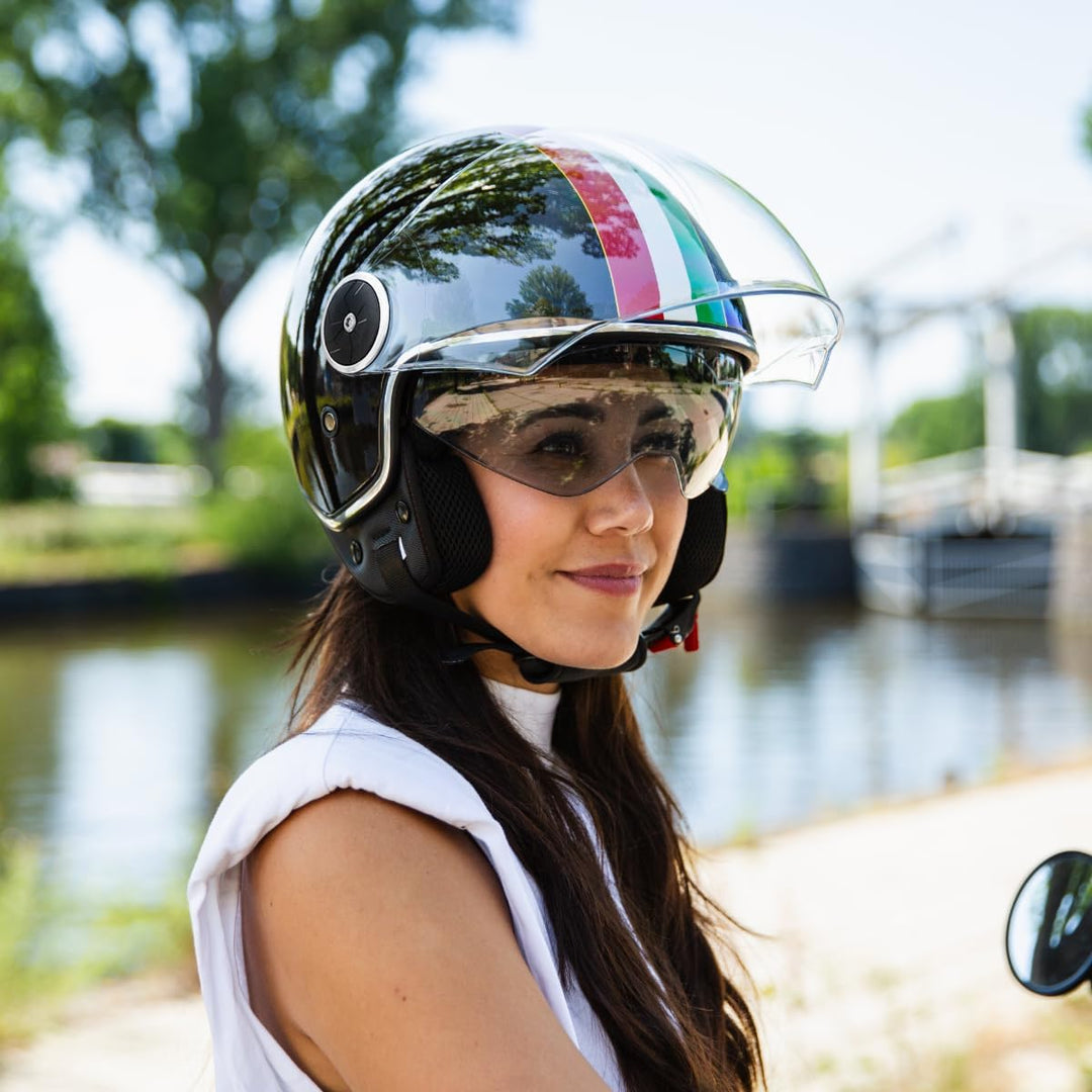 VINZ Neiva Jethelm mit Doppelvisier | Roller Helm mit Italienische Flagge & mit Sonnenblende | In Gr