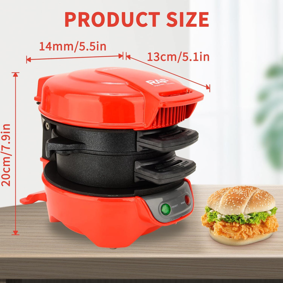HENYEER Sandwich Toaster Burger Maker, mit Eierringe und Zeitschaltuhr, Effiziente Antihaft Heizplat