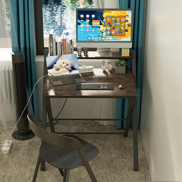 GreenForest Schreibtisch Klappbar für Kleine Räume, Klappbarer Schreibtisch mit Regal, Keine Montage