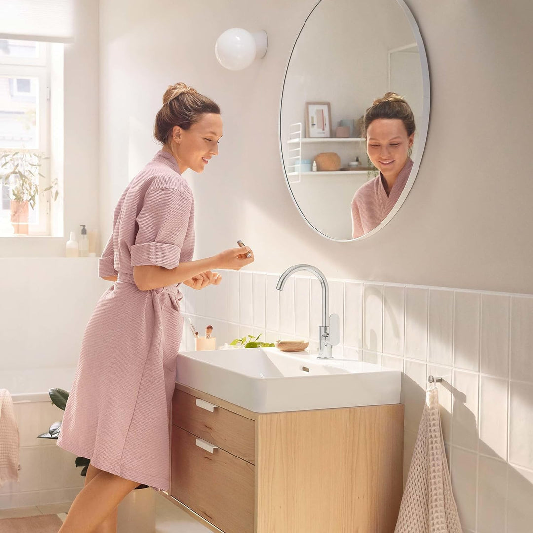 hansgrohe Waschtischarmatur Rebris S, Wasserhahn Bad mit Auslauf Höhe 210 mm, mit Zugstange, Badarma