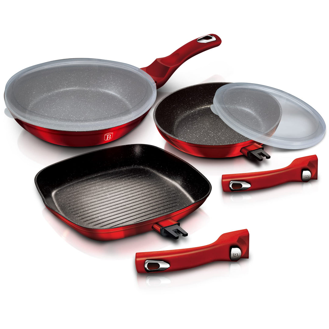 Berlinger Haus - BH/6796-5 PCs Frypan -Set mit abnehmbarem Griff, Burgundy Metallic Line Edition