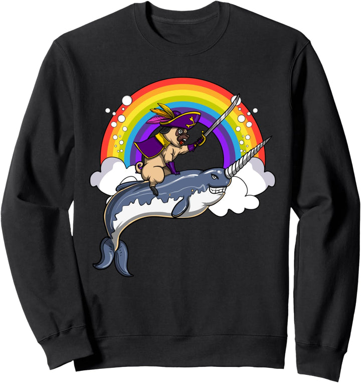 Mops Hund Pirat Reitet Auf Narwal Fisch Ozean Kinder Jungen Sweatshirt