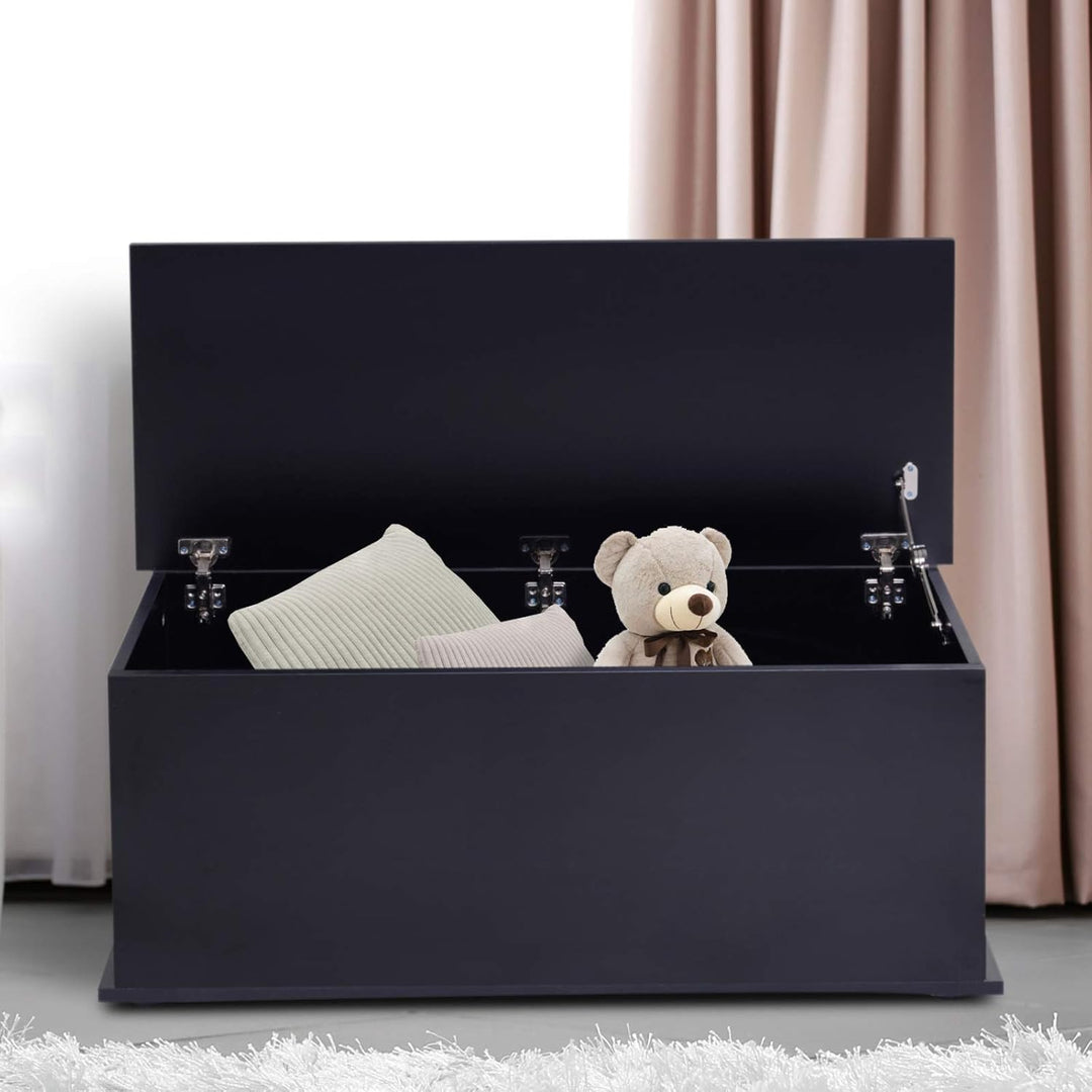 HOMCOM Truhe Aufbewahrungsbox Sitztruhe mit Stauraum Sicherheitsscharniere Holzkiste mit klappbarem