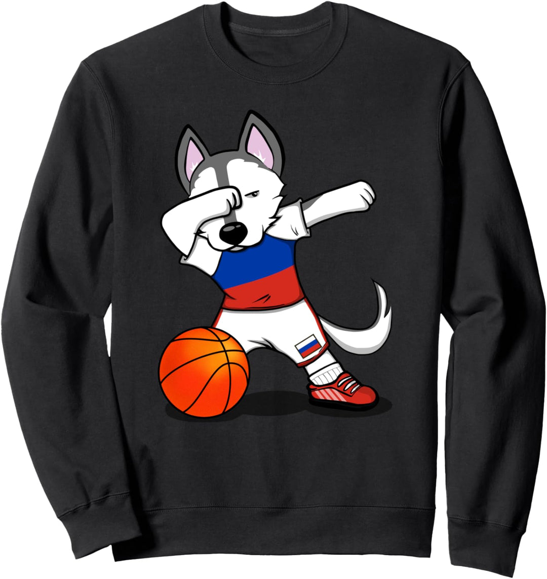 Dabbing Husky Hund Russland Basketball Mannschaft Flagge Sweatshirt