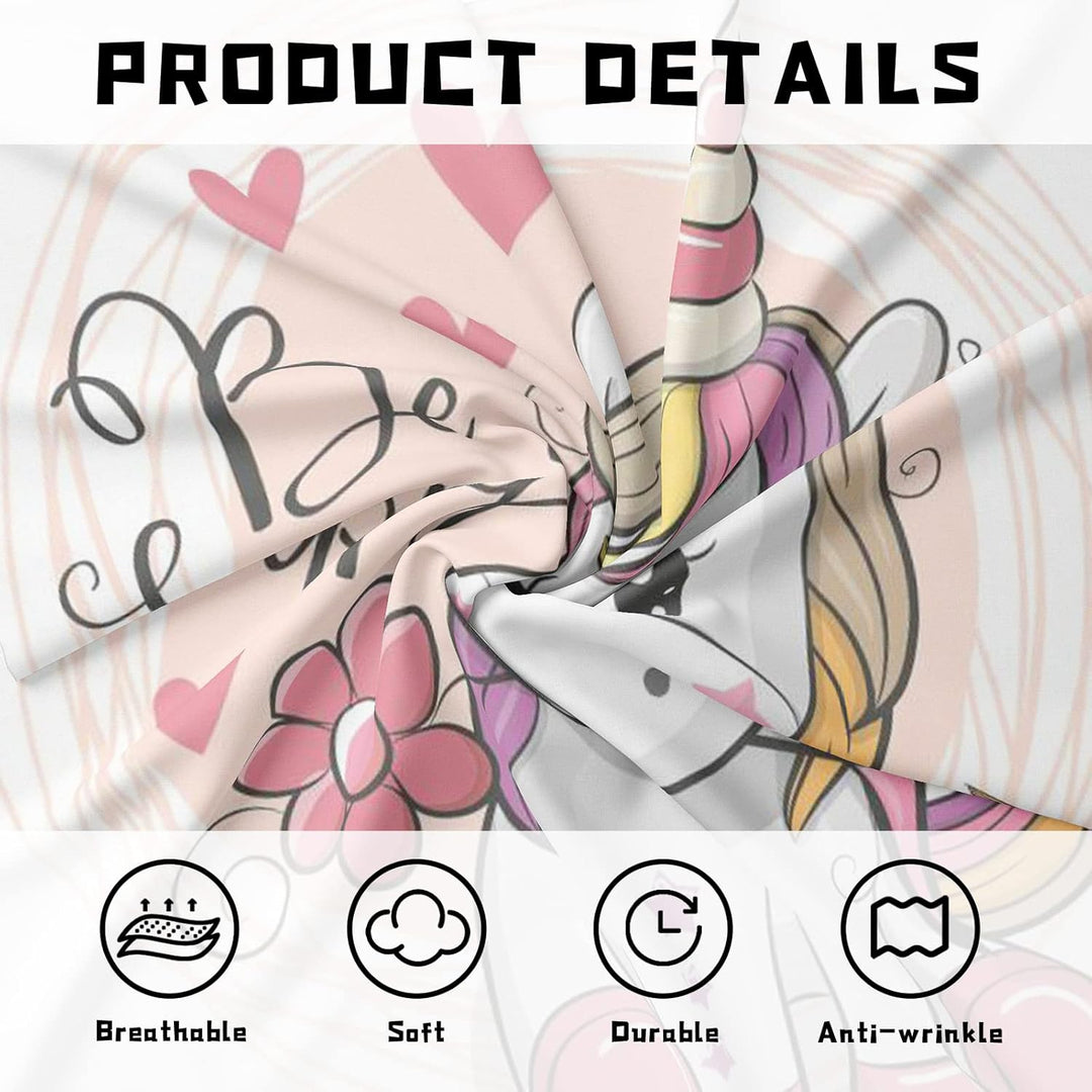 PQCXXA Kinder Einhorn Bettwäsche Mädchen-Bettwäsche Set Rosa 3D Cartoon Einhorn Bunt Blume drucken B