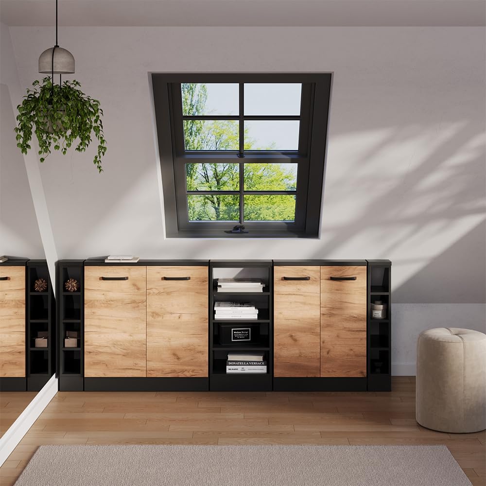 Vicco Küchenschrank für Dachschrägen R-Line, Anthrazit, 15 cm | mit 4 Fächern, geeignet für schräge