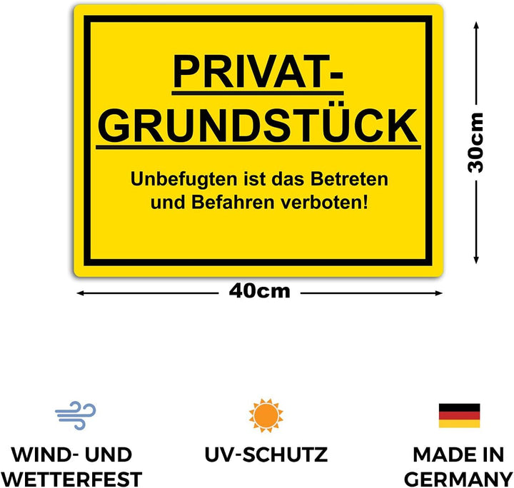 2 Stück XXL Privatgrundstück Unbefugten ist das betreten und befahren verboten Schild 40 x 30 cm aus