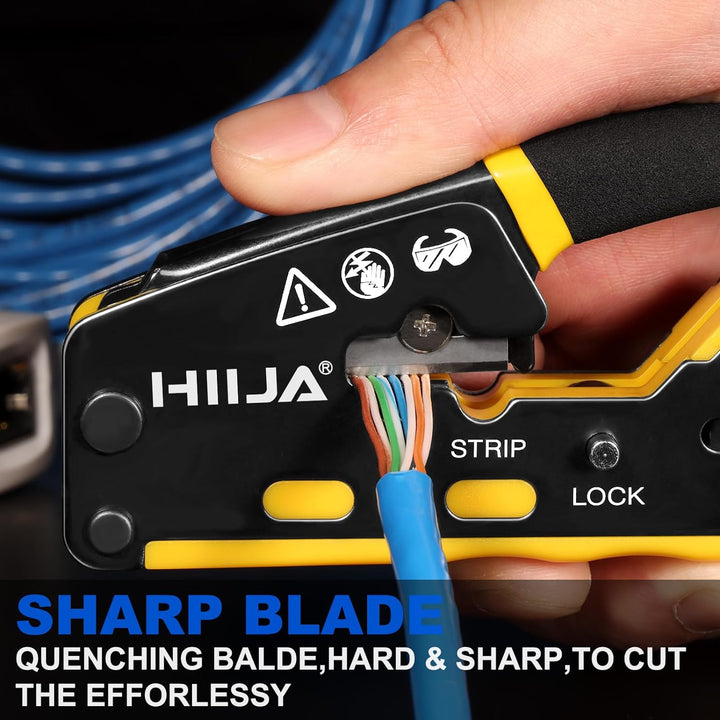 Hiija Crimpzange RJ45 - RJ45 Crimpwerkzeug Set, Cat5 Cat5e Cat6 Crimpzange für RJ11/12 6P/8P, 50 Stü