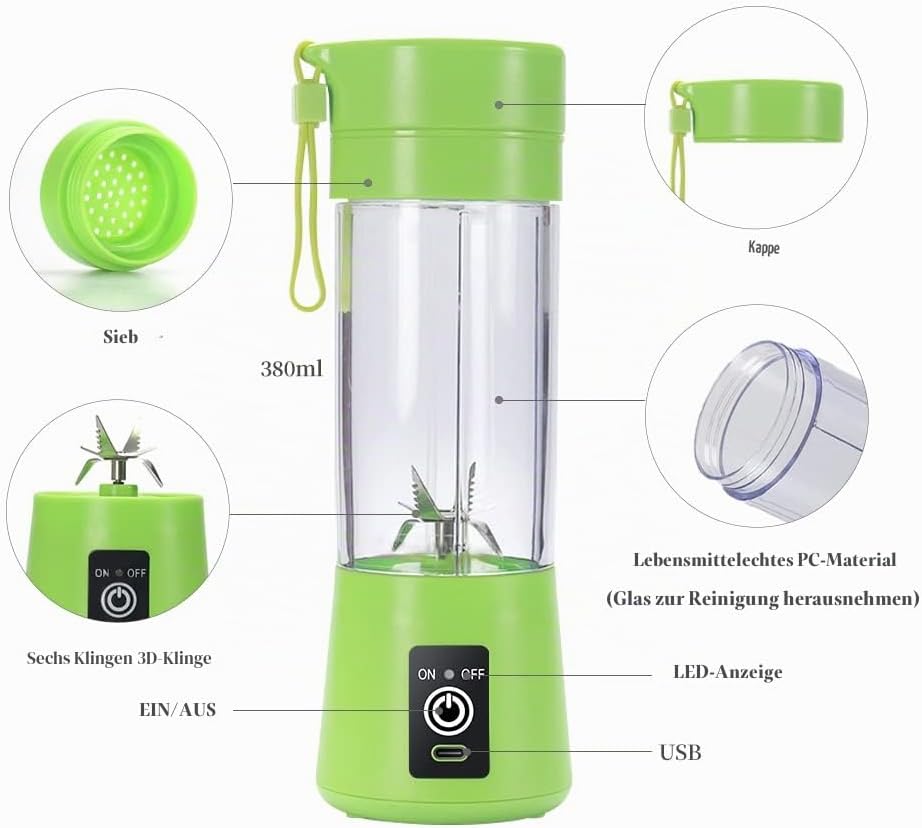 Mixer Smoothie Maker, Elektrischer USB-Entsafter Mixer, Tragbarer Mini-Mixer für Shakes und Smoothie