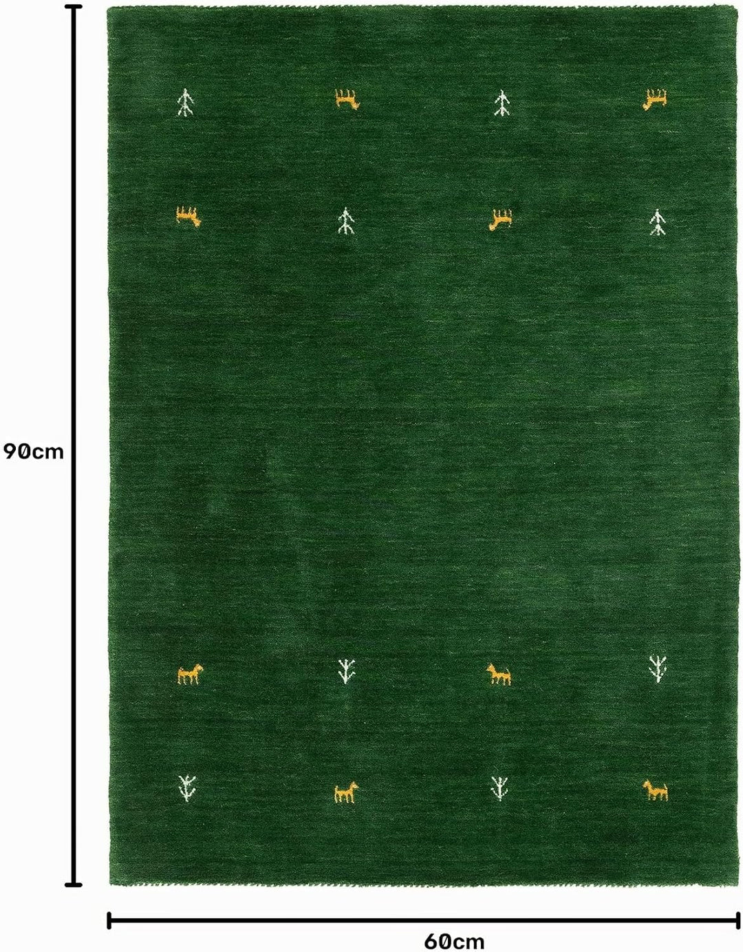 carpetfine Wollteppich Gabbeh Uni Grün 60x90 cm | Moderner Teppich für Wohn- und Schlafzimmer 60x90