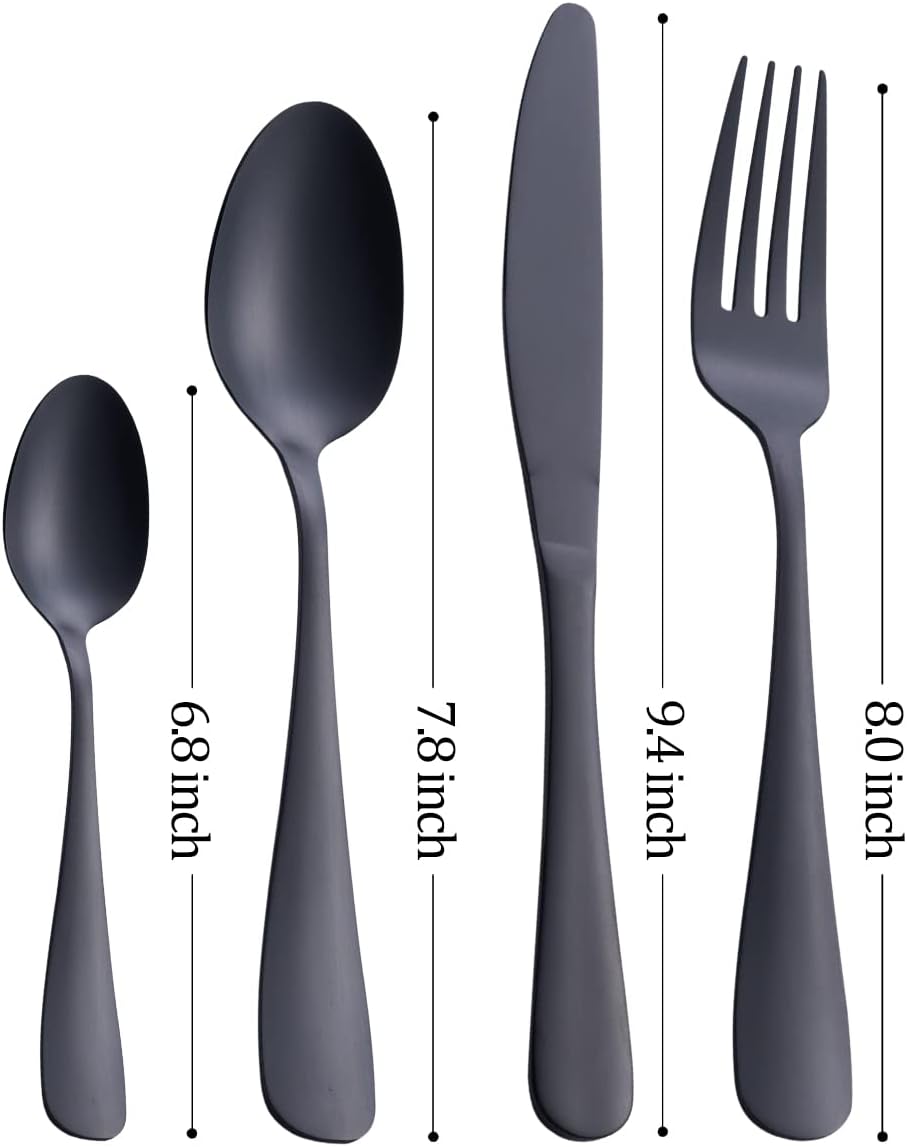 GoGeiLi Matt Schwarz Besteckset, 24-teilig Edelstahl Besteck-Set in Satin-Finish, Service für 6 Pers