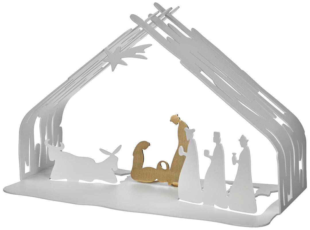 Alessi Bark Crib BM09 W - Design Weihnachtskrippe Reproduktion mit goldenen Details, Edelstahl, Weis