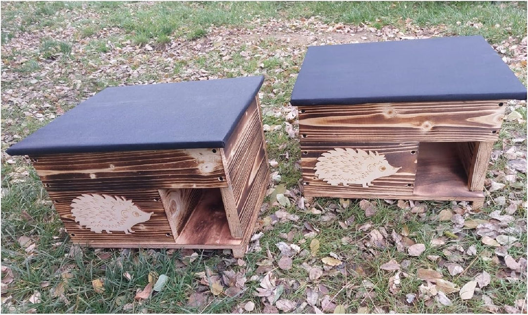 QLS Igelhaus aus Holz 40 x 50 x 30 cm mit abnehmbarem Dach Igelhütte für den Garten wetterfest gefla