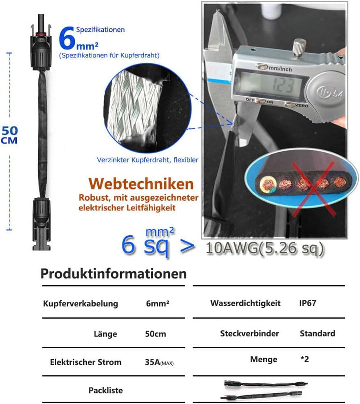 Super Flachkabel,1paar Solar Fensterdurchführung Flach 0.5m Flexibel Kabel IP67 Stecker auf Buchse A