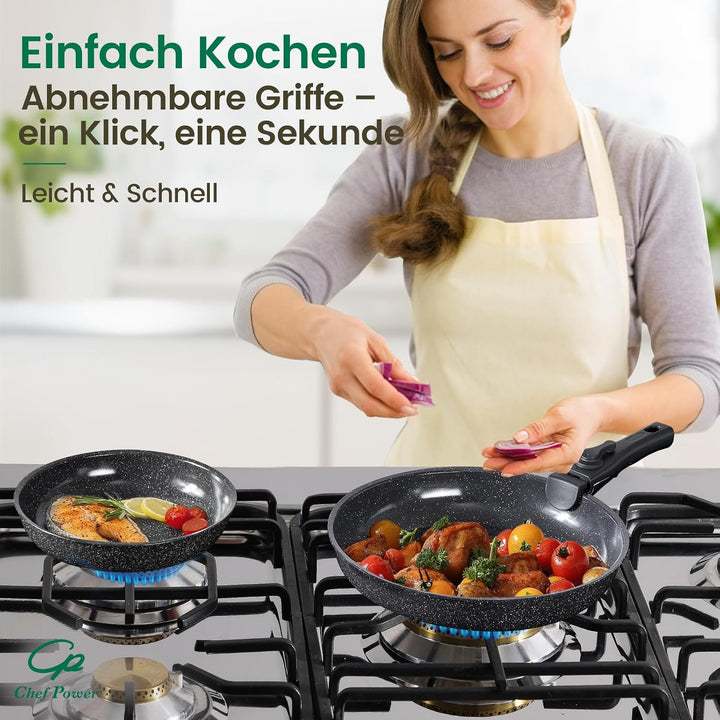 Chef Power Pfannenset Topfset 19-teilig, Titan-Keramik-Antihaft Kochgeschirr Set mit abnehmbaren Gri
