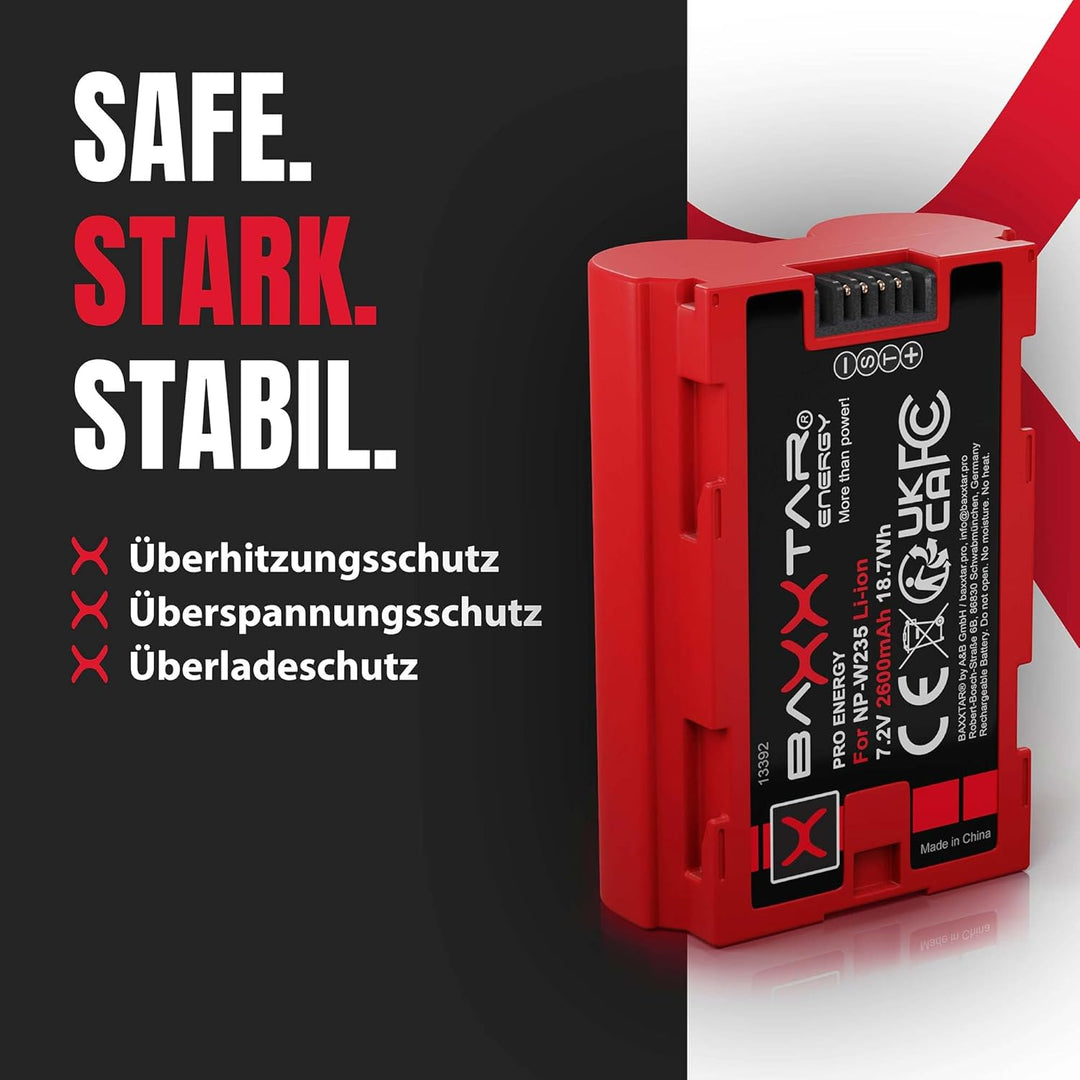 Baxxtar Pro NP-W235 2400mAh Kamera-Akku Pack mit NTC-Sensor und Transportschale Kompatibel mit Fuji