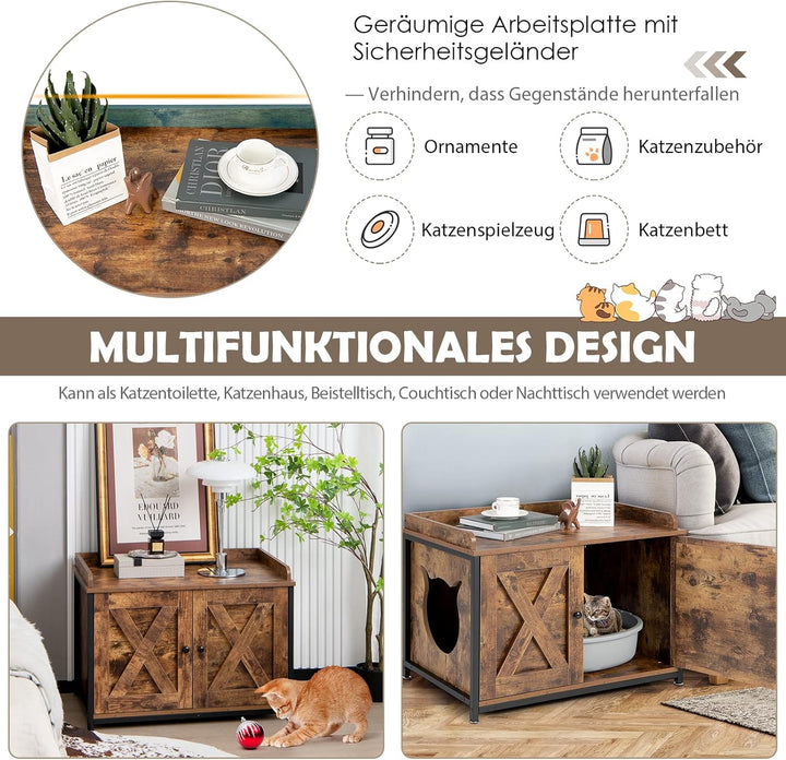 GOPLUS 2 in 1 Katzenschrank, Katzenklo mit Doppeltüren, verstellbaren Füsse und Katzenlöchern, verst
