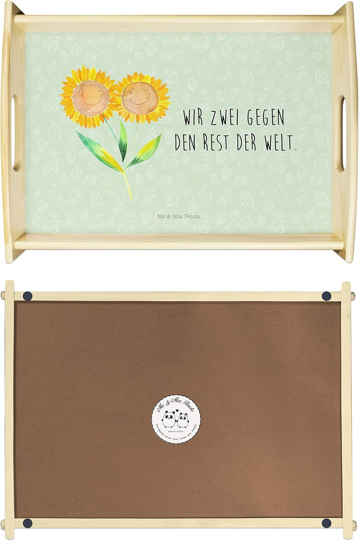 Mr. & Mrs. Panda Serviertablett Blume Sonnenblume - Geschenk, tablett aus Holz, Freundin, sofatablet