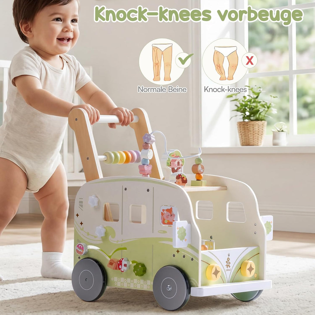ROBUD Lauflernwagen Holz, Einstellbare Geschwindigkeit & Höhe Lauflernhilfe Baby Gehhilfe für Kleink
