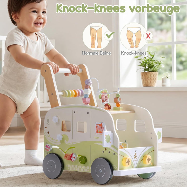 ROBUD Lauflernwagen Holz, Einstellbare Geschwindigkeit & Höhe Lauflernhilfe Baby Gehhilfe für Kleink