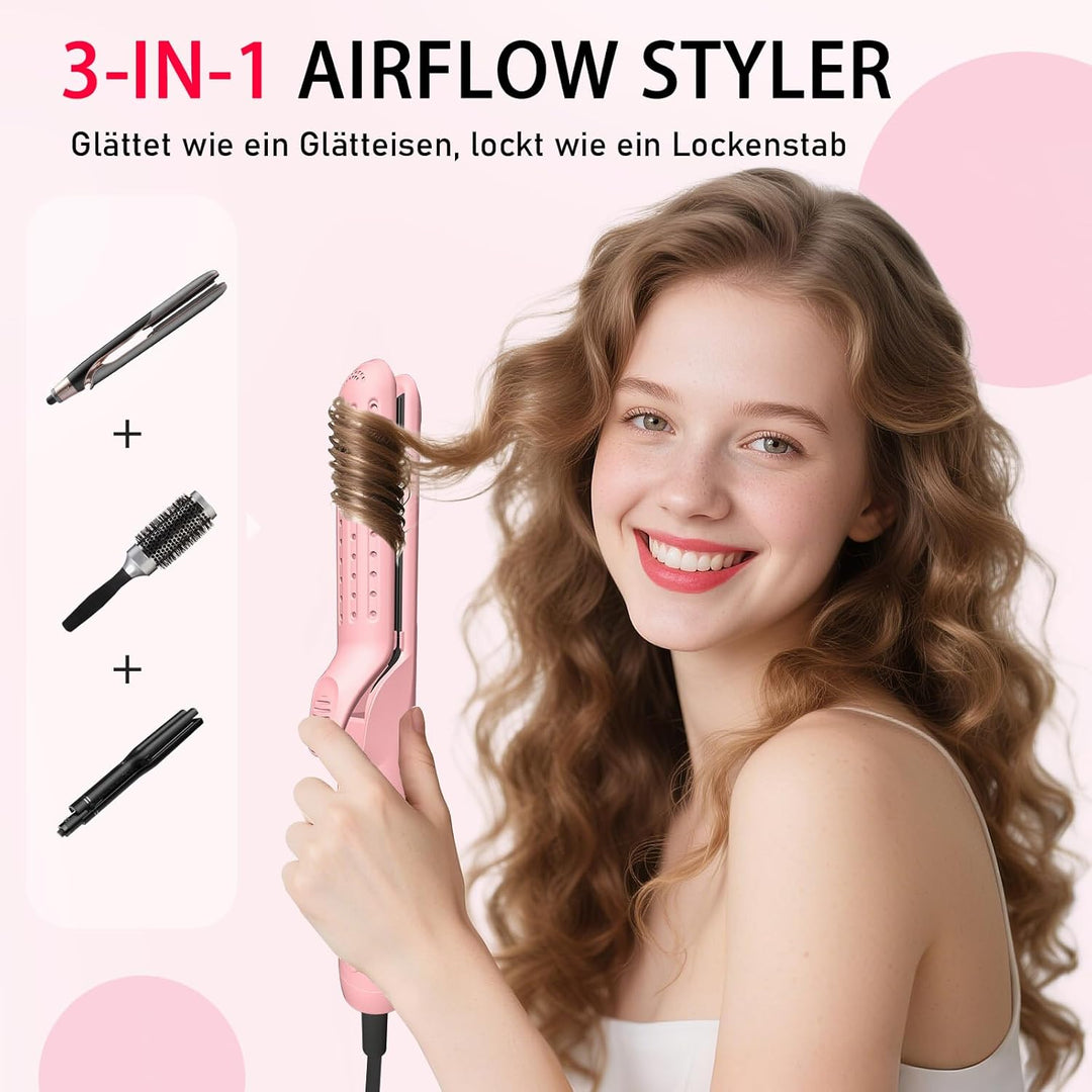 Air Lockenstab und Glätteisen 2-in-1, 360° Kaltluft-Welleneisen für Haare, Schnelle Locken, Ionen Cu