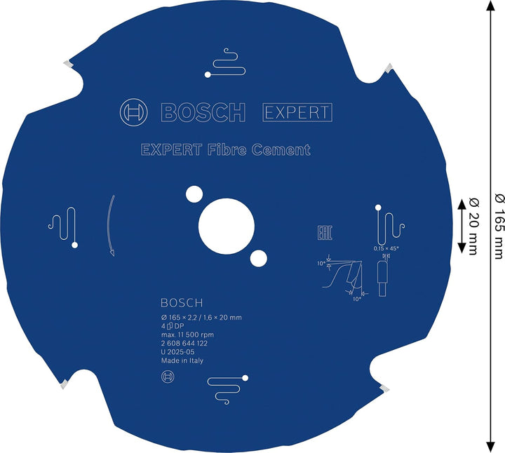 Bosch Professional 1x Kreissägeblatt Expert for Fiber Cement (Faserzement, Sägeblatt Ø 165 x 20 x 2,