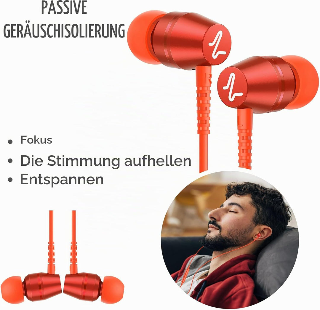 LUDOS OMNITONE Kopfhörer In Ear Kopfhörer mit Kabel und Mikrofon, 5 Jahre Garantie, In Ear Ohrhörer,