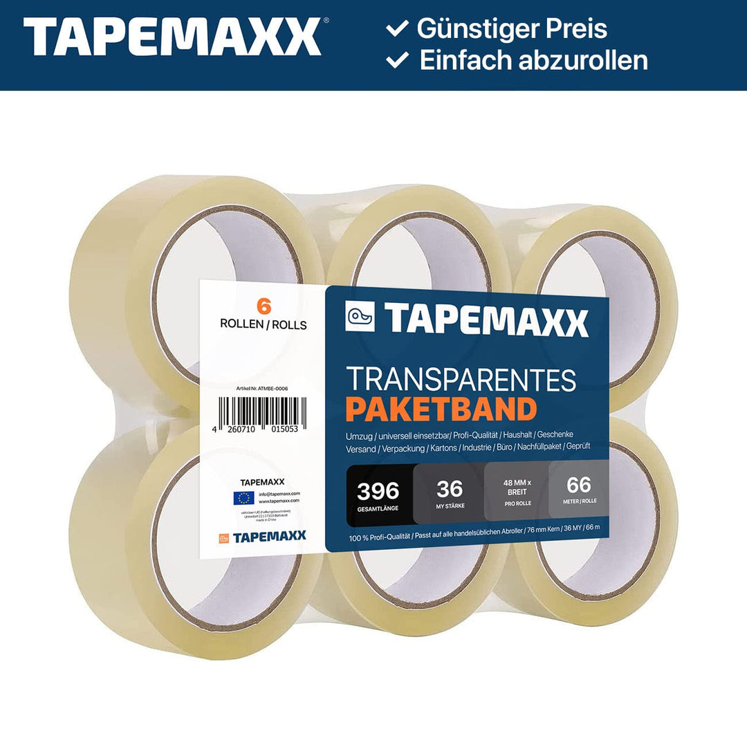 TAPEMAXX ROLLER 2 Abroller Set mit 6 Rollen Paketklebeband Transparent 47mm x66m Paketbandabroller H