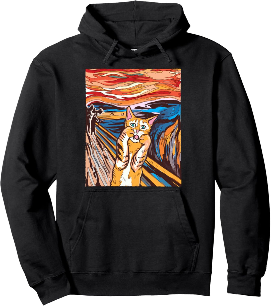 Lustige Getigerte Katze Gemälde Der Schrei von Munch Parodie Pullover Hoodie