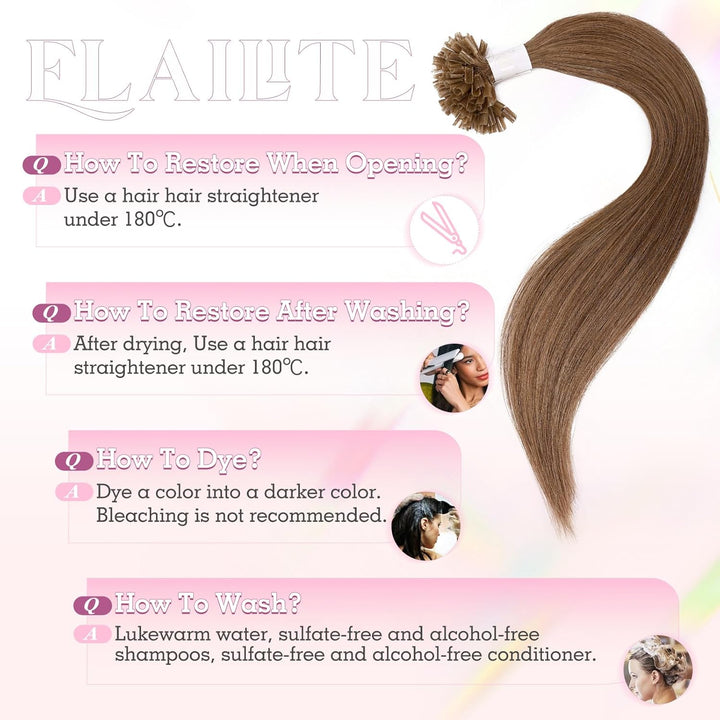 Elailite Echthaar Extensions Bonding Haarverlängerung 35cm U-tip Fusion Haar Extension Glatt 25 Strä