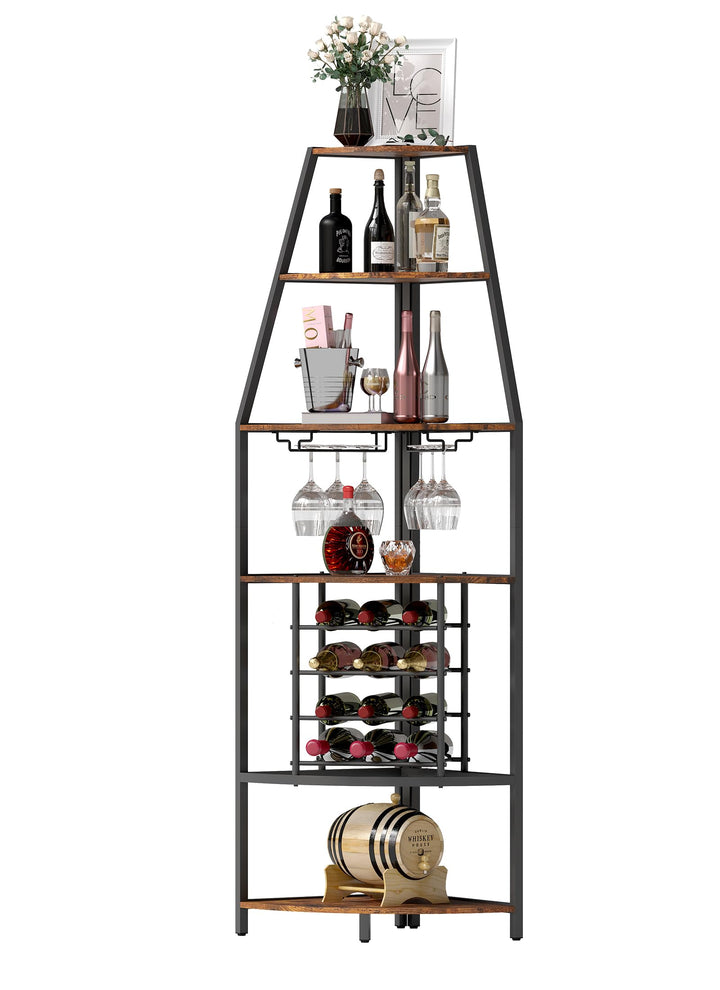 5-stöckiges Eck-Weinregal, stehend Barschrank mit Glashalter and Weinaufbewahrung, industrielles Win