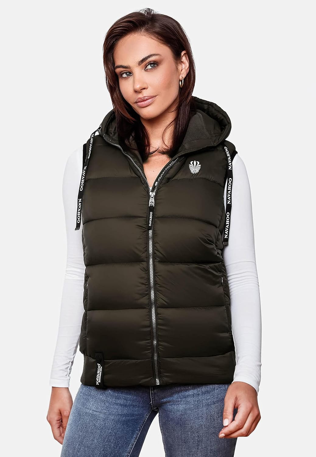 Navahoo Damen Steppweste leichte Outdoor-Weste Übergangsjacke mit Kapuze Kassidy XS-3XL XS Olive, XS
