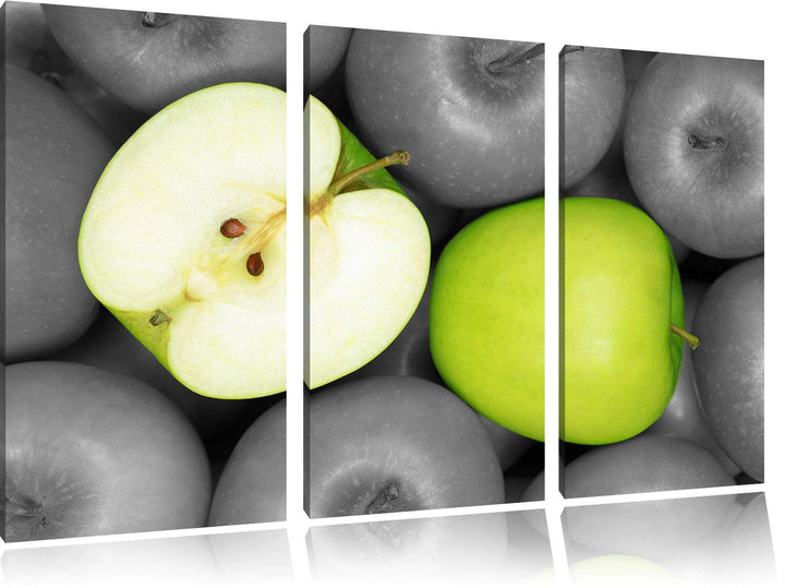 Pixxprint saftige grüne Äpfel als Leinwandbild | Grösse: 3 Teilig (120x80) | Wandbild| Kunstdruck |
