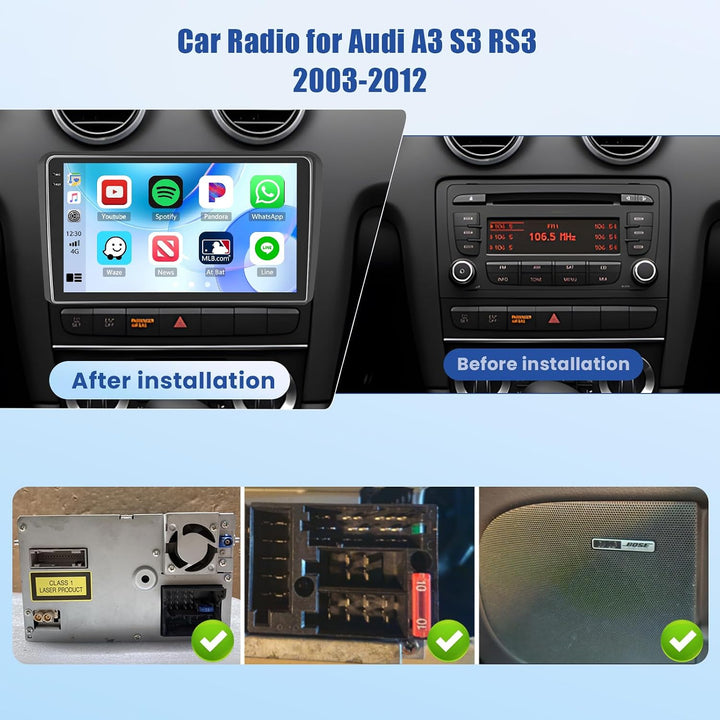 [4G+64G] Inefala Android 15 Autoradio für Audi A3 S3 RS3 2003-2012 mit Wireless Carplay Android Auto